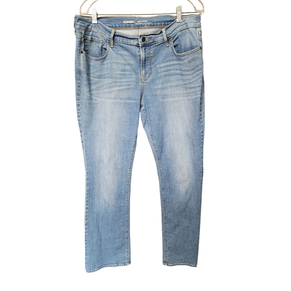 Old Navy Original Mid-Rise Straight Leg Jeans Medium Wash Blue Womens 12 Regular
